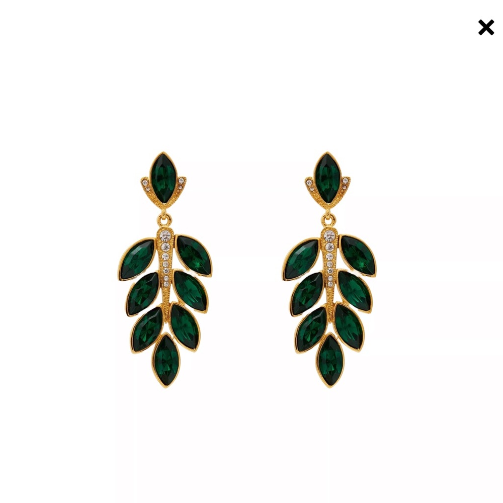 Kenneth Jay Lane Gold & Emerald Leave Post Drop Earring
